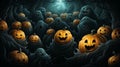 Pumpkins with carved faces and ghosts Royalty Free Stock Photo