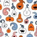 Pumpkins characters vector pattern with outline Royalty Free Stock Photo