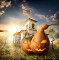 Pumpkins on churchyard Royalty Free Stock Photo