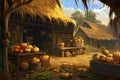 Pumpkins, corn, herbs, squashes at rustic wooden barn in village. Harvest in countryside concept.Thanksgiving. Flat stylish