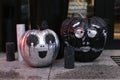 Pumpkins decorated for the holiday. Halloween preparation, rustic style