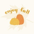 Pumpkins with `Enjoy fall` hand lettering.