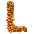 Pumpkins font, letter L from squashes. 3D rendering