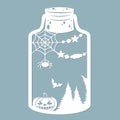 Pumpkins in a glass jar. Laser cut. Vector illustration. Pattern for the laser cut, serigraphy, plotter and screen printing