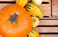 Pumpkins and gourds on a crate Royalty Free Stock Photo