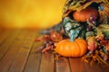 Pumpkins, gourds, and leaves in an Autumn cornucopia Royalty Free Stock Photo