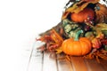 Pumpkins, gourds, and leaves in an Autumn cornucopia Royalty Free Stock Photo