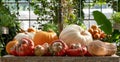 Pumpkins / gourds / squash photographed in the greenhouse at Babylonstoren, Franschhoek, South Africa. Royalty Free Stock Photo