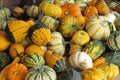 Pumpkins and gourds in wooden crate Royalty Free Stock Photo