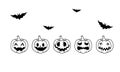 Pumpkins for Halloween icon set in black or pumpkin face isolated on white background. Collection of silhouette spooky images. Royalty Free Stock Photo