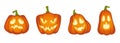 Pumpkins halloween. Spooky vegetables, happy and sad, angry and funny emotions. glowing candles inside. Creepy festive