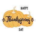 Pumpkins and hand-written inscription Happy Thanksgiving Day. Vector background.