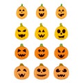 Pumpkins icon set. Halloween pumpkins with scary face isolated on white background. Halloween pumpkin lanterns. Template for Royalty Free Stock Photo