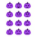 Pumpkins icon set. Halloween pumpkins with scary face. Halloween pumpkin lanterns isolated on white background. Template for Royalty Free Stock Photo