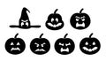 Pumpkins icons. Vector black halloween pumpkin silhouette set isolated on white background. Set of emoticon pumpkins.