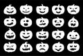 Pumpkins icons. Vector black Halloween pumpkin silhouette set isolated on white background. Set of emoticon pumpkins.