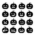 Pumpkins icons. Vector halloween pumpkin silhouette set isolated on white Royalty Free Stock Photo