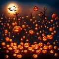 Pumpkins are igniting in halloween night for halloween wallpaper and background designs