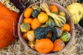 Pumpkins inside basket