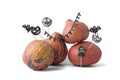 pumpkins isolated on a white background with the inscription happy Halloween, composition for the day of the dead with skulls and