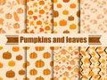 Pumpkins and leaves seamless pattern. Collection of autumn backgrounds. Vector
