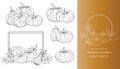 Pumpkins Line Art Illustration, Outline Pumpkin arrangement Hand Drawn Illustration. Coloring Page with Pumpkins Royalty Free Stock Photo