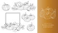 Pumpkins Line Art Illustration, Outline Pumpkin arrangement Hand Drawn Illustration. Coloring Page with Pumpkins Royalty Free Stock Photo