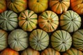 Pumpkins in the market, close-up, top view. Generative AI Royalty Free Stock Photo