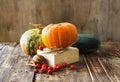 Pumpkins, melon and red berries