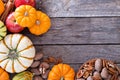 Pumpkins, nuts, indian corn and apples Royalty Free Stock Photo