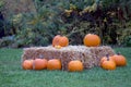 Pumpkins with bales of straw Royalty Free Stock Photo