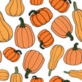 Pumpkins seamless pattern - hand drawn illustration, Halloween symbol