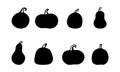 Pumpkins, silhouette icons set. Black cartoon squashes. Doodle hand drawn illustration. Template for print, stamp, poster, banner Royalty Free Stock Photo