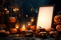 Pumpkins sit alongside candles, setting the stage for a spooky night