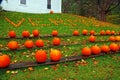 Pumpkins spell out Vermont at a roadside farm market Royalty Free Stock Photo