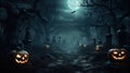 Pumpkins in Spooky Moonlit Forest Halloween Night celebration background