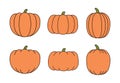 Pumpkins, squashes isolated, Halloween set.