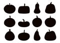 Pumpkins, squashes silhouettes isolated, big Halloween set.