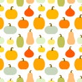 Pumpkins various shapes and colors seamless pattern