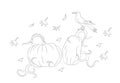 Pumpkins on which the crow sits on halloween, lines, vector Royalty Free Stock Photo