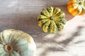 pumpkins on wooden background