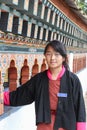 Punakha, Bhutan - September 11, 2016: Bhutanese literary captain girl in traditional dress in Chimi Lhakhang monastery in Bhutan