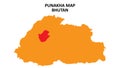 Punakha State and regions map highlighted on Bhutan map
