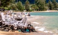 Punaluu Beach Park and driftwood in oahu hawaii Royalty Free Stock Photo