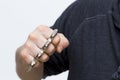 A punch with brass knuckles Royalty Free Stock Photo