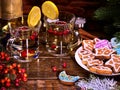 Punch drink with Christmas gingerbread cookie. Royalty Free Stock Photo