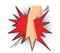 Punch. Fist breaks through obstacle, energetic human hand. Show of power, revolution or motivation metaphor vector Royalty Free Stock Photo