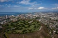 Punchbowl Crater Oahu Hawaii and view looking toward Pearl Harbour Royalty Free Stock Photo