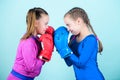 punching knockout. Childhood activity. Fitness diet. energy health. workout of small girls boxer in sportswear. Sport Royalty Free Stock Photo