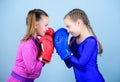 Punching knockout. Childhood activity. Fitness diet. energy health. workout of small girls boxer in sportswear. Sport Royalty Free Stock Photo